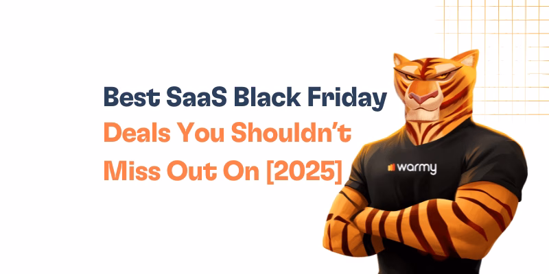 An illustrated tiger wearing a black warmy shirt stands with crossed arms next to the text: Best SaaS Black Friday Deals You Shouldn’t Miss Out On [2025].