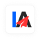 A logo featuring the letters L in blue and A in black, with a red paper airplane intersecting the A, all set against a white background.