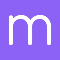A white lowercase letter m in a rounded, modern font is centered on a solid light purple background.