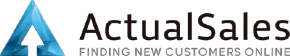 Logo featuring a blue triangular symbol with the text ActualSales in large font and FINDING NEW CUSTOMERS ONLINE in smaller font below.