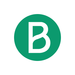 A white capital letter B inside a solid green circle on a light gray background.
