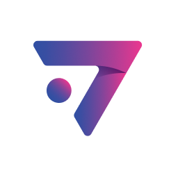 A triangular logo with rounded corners in a gradient of blue to pink, featuring a small circle on the left side and a cutout on the right, set against a light gray background.