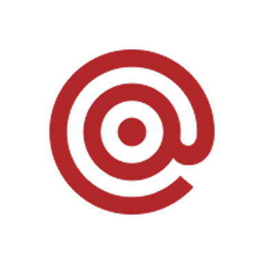A red at symbol (@) with concentric circles forming the shape, set against a light gray background.