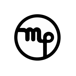 Black Virgo zodiac symbol inside a circle on a light gray background. The Virgo symbol resembles a stylized M with a loop on the right side.