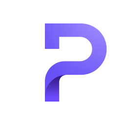 A stylized, purple letter P with a curved design on a light gray background. The letter has a modern, gradient effect with a shadow along its inner curve.