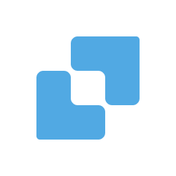 Blue geometric logo with two interlocking shapes, each forming a right angle and facing opposite directions, on a light gray background.