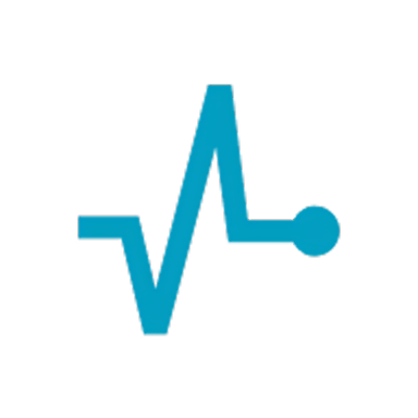A blue stylized line resembling a heartbeat or electrocardiogram, ending in a solid blue dot, on a light gray background.