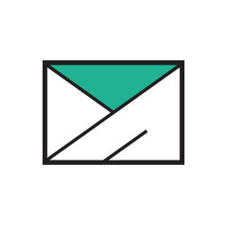 Minimalist illustration of a white envelope with a green flap, outlined in black, on a light gray background.