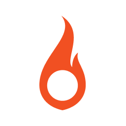 An orange flame-shaped icon with a circular cutout at the base, set against a light gray background.