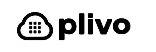Plivo logo featuring a black cloud outline with a keypad inside, next to the word plivo in bold, lowercase black letters on a light background.