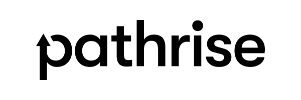 The image shows the word pathrise in bold, black lowercase letters, with the vertical line of the p stylized as an upward-pointing arrow. The background is light gray.