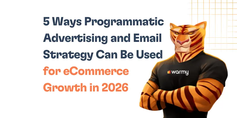 A muscular cartoon tiger in a black warmy shirt stands with arms crossed next to the text: 5 Ways Programmatic Advertising and Email Strategy Drive eCommerce Growth in 2026.