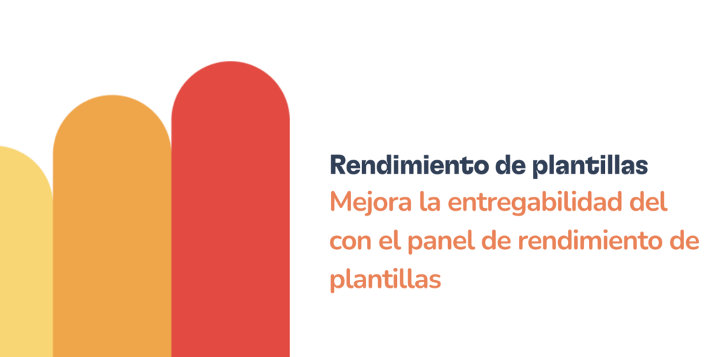 Optimiza los correos de calentamiento con el panel de rendimiento de plantillas de Warmy 10 Four vertical rounded bars in yellow, orange, and red on the left; text on the right reads “Rendimiento de plantillas. Mejora la entregabilidad con el Panel de rendimiento de plantillas” sobre fondo blanco.